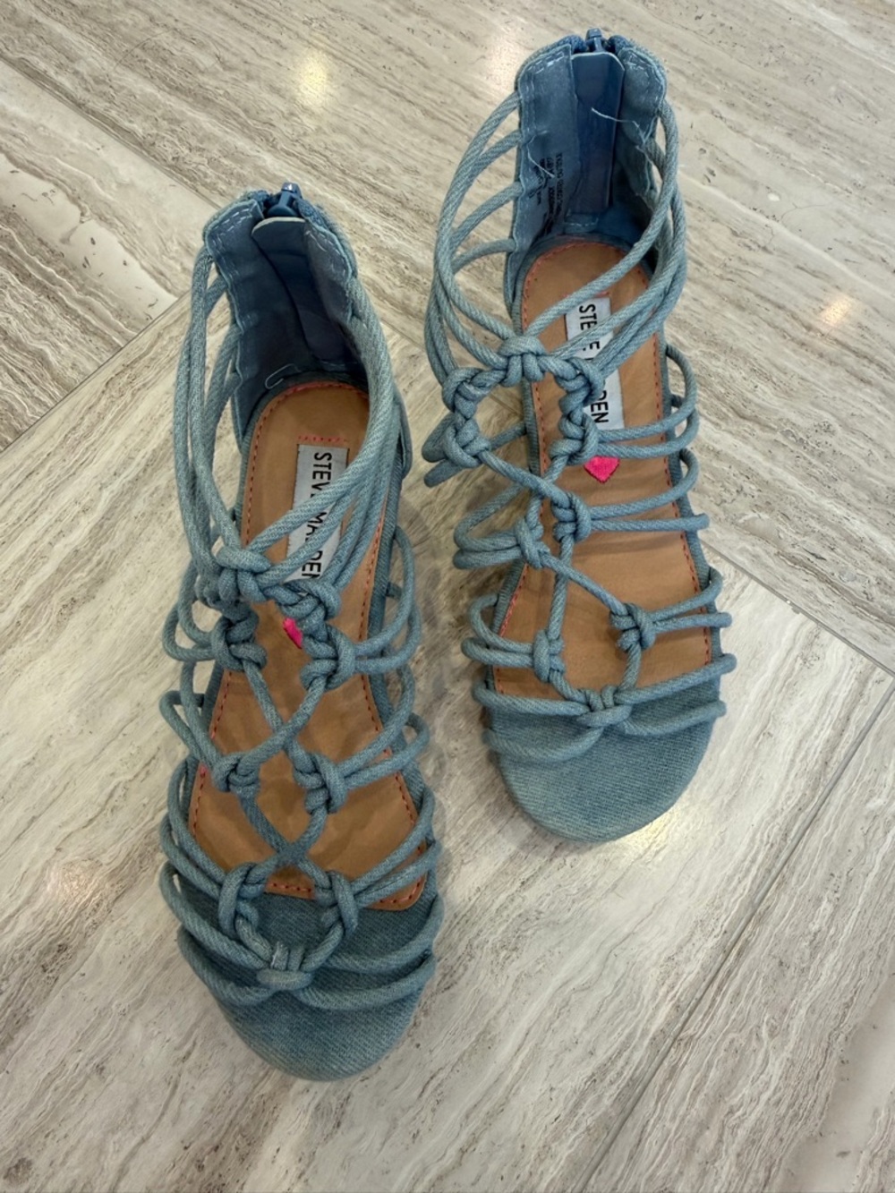 Girls Steve Madden Denim Blue Strappy Gladiator Sandals Wedge Size 1